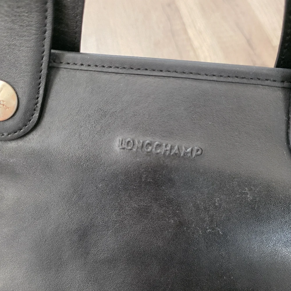 Longchamp Black Leather Handbag Tote Satchel Y2K Business Designer Bag Witchy